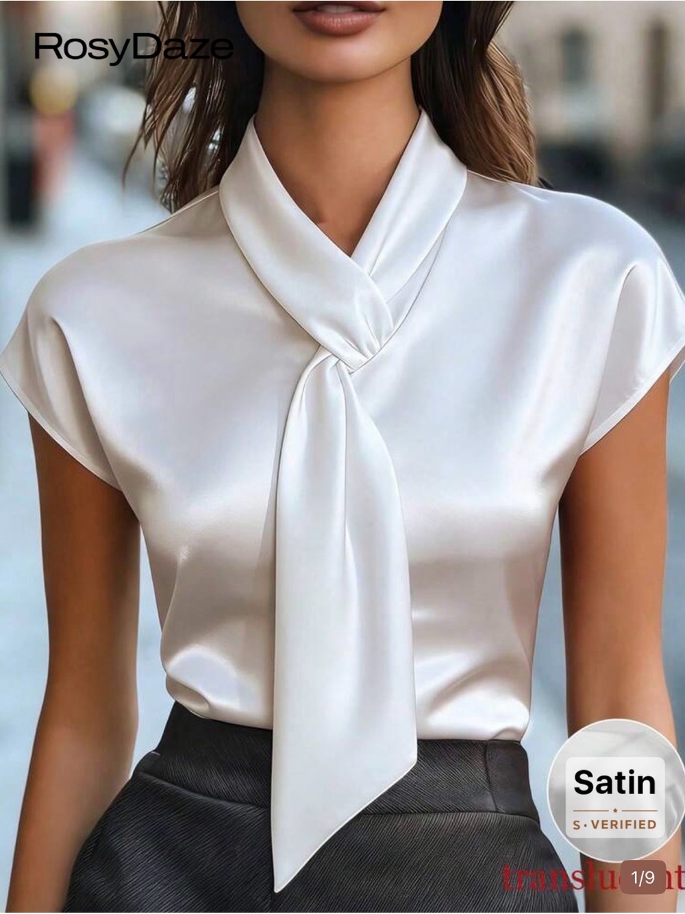 SHEIN White Satin Tie-Neck Cap Sleeve Blouse